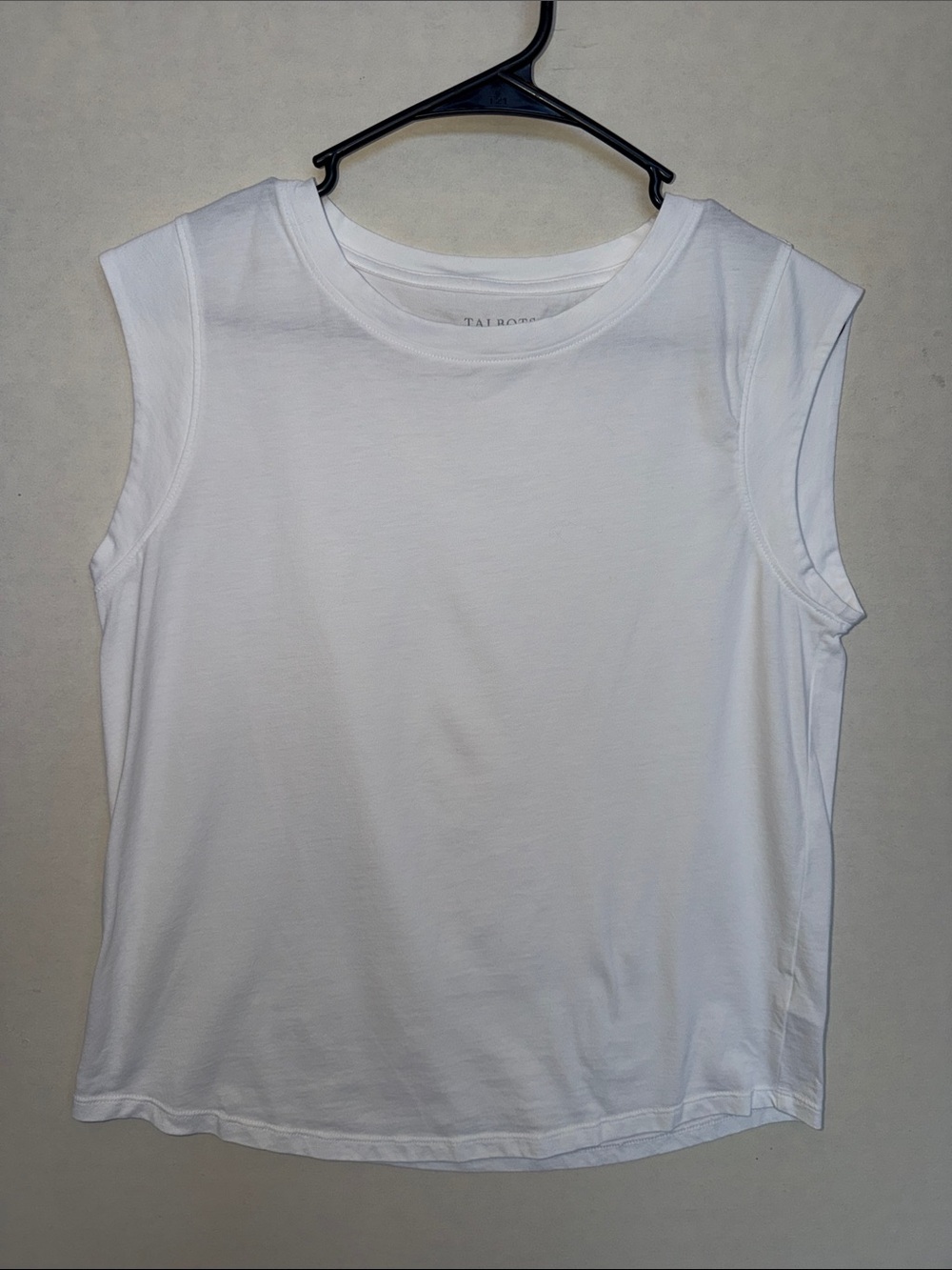 Talbots White Cotton Crewneck Cap-Sleeve Top